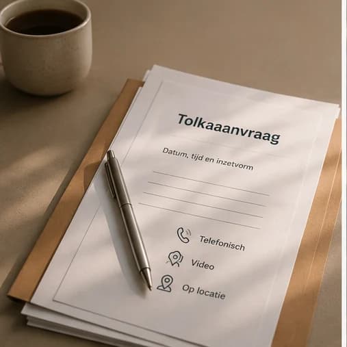 Tolkaanvraagformulier met pen op een bureau